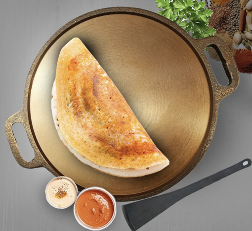 Smooth Golden Finish Cast Iron Roti/Chapati/Dosa Kallu Tawa with Iron Ladle \ 12 inch